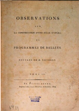 Lettres sur la danse, sur les ballets et les arts. 3. (1804)
