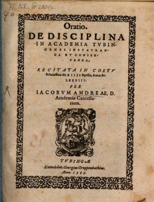 Oratio de disciplina in academia Tubingensi instauranda et conservanda