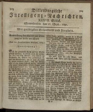 XXXVII.Stück. Sonnabends: den 16. Sept. 1797.