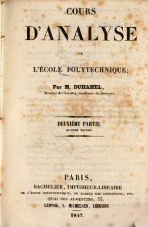 Cours d'Analyse de l'École Polytechnique, II
