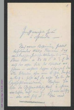 Brief von Unbekannt an Louise Otto-Peters