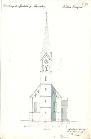 Klumpp, Karl F. A.; Bayerdilling; Pfarrkirche, Erweiterung - Vorderseite West (Aufriss)