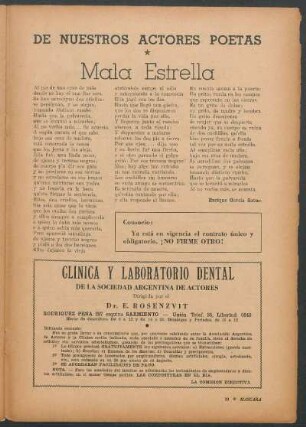 De nuestros Actores poetas : Mala Estrella