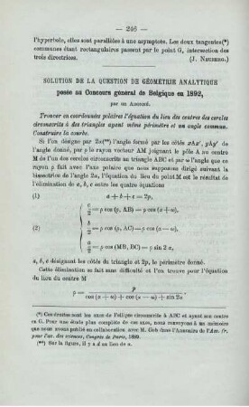 SOLUTION DE LA QUESTION DE GÉOMETRIE ANALYTIQUE.