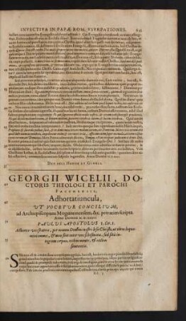 Georgii Wicelii, Doctoris Theologi Et Parochi Facchensis, Adhortatiuncula, Ut Vocetur Concilium, ad Archiepiscopum Moguntiensem, &c. privatim scripta.