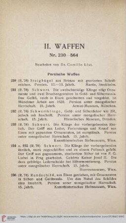 II. Waffen (Nr. 230 - 564)