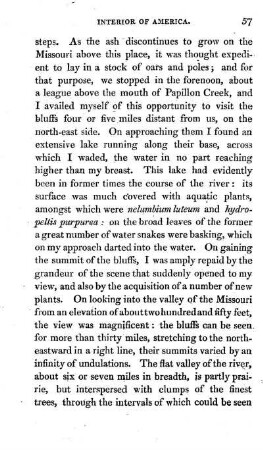 Description of the lake and hills near Papillon creek