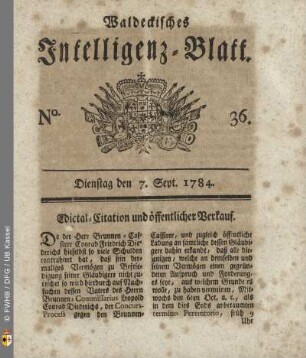 No. 36, Dienstag den 7. Sept. 1784