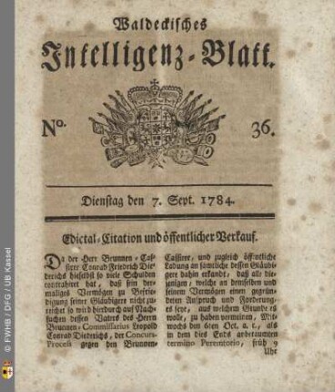 No. 36, Dienstag den 7. Sept. 1784