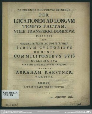 De Erronea Doctorum Opinione: Per Locationem Ad Longum Tempus Factam, Utile Transferri Dominium