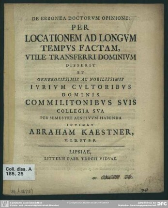 De Erronea Doctorum Opinione: Per Locationem Ad Longum Tempus Factam, Utile Transferri Dominium