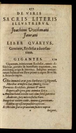 De Viris Sacris Literis Illustribus Joachimi Wethmani Jaurani, Liber Quartus, Gentium, Ecclesiae adversantium.