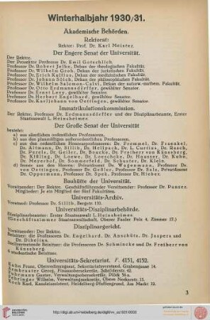 [Personalverzeichnis für das Winterhalbjahr 1930/31]
