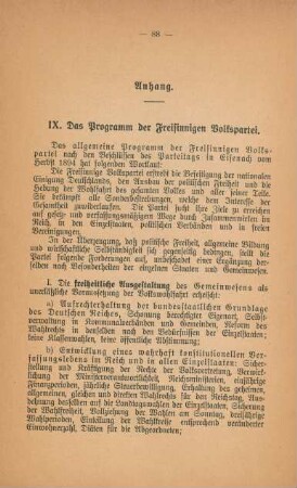 Anhang. IX. Das Programm der Freisinnigen Volkspartei