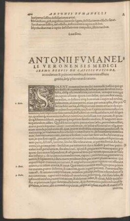 Antonii Fumanelli ... Sermo Brevis De Capitits Ustione, in oculorum & pulmonis morbis ...