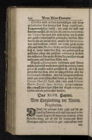 Das XLVII. Capitel. Von Entzündung der Nieren. Nephritis.