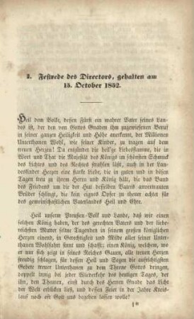 I. Festrede des Directors, gehalten am 15. October 1852