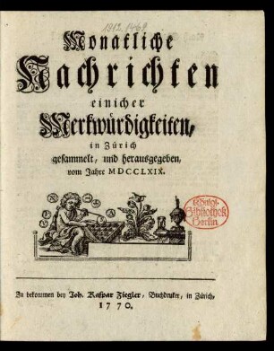 1769: Monatliche Nachrichten einicher Merkwürdigkeiten