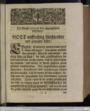 Gott auffrichtig fürchtender und geneigter Leser!