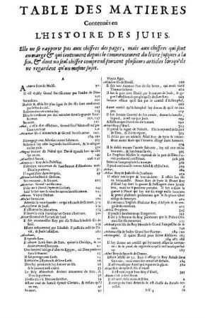 Table Des Matieres Contenuës en L'Histoire Des Juifs
