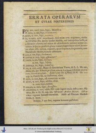 Errata Operarum Et Curae Posteriores.