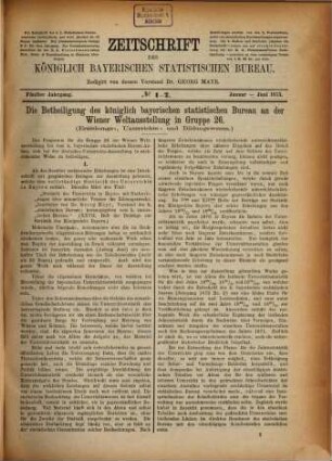 Zeitschrift des Königlich-Bayerischen Statistischen Bureaus. 5. 1873