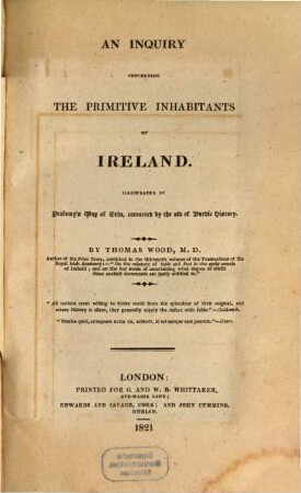 An Inquiry concerning the primitive Inhabitants of Ireland