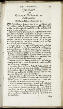 Symbolum, Oder Glaubens-Bekäntnus des H. Athanasii.