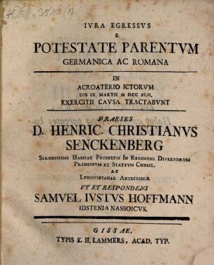 Iura egressus e potestate parentum germanica ac romana