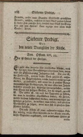 Siebente Predigt. Von den neuen Drangsalen der Kirche.