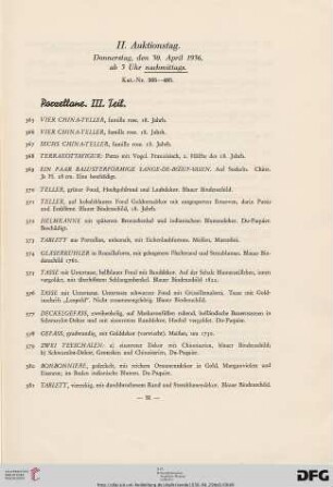 II. Auktionstag: Donnerstag, den 30. April 1936, ab 3 Uhr nachmittags (Nr. 365-485)