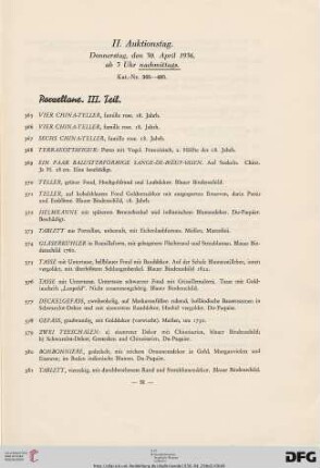 II. Auktionstag: Donnerstag, den 30. April 1936, ab 3 Uhr nachmittags (Nr. 365-485)
