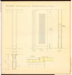 Reichsluftfahrtministerium, Berlin: Küche neben dem Speisesaal L3, Heizkörperverkleidung: Ansicht, Schnitt 1:10