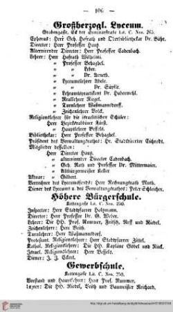 Großherzogliches Lyceum, Höhere Bürgerschule und Gewerbsschulen