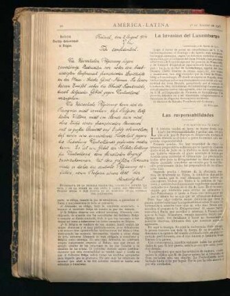 Las responsabilidades : [Artículo de "Le Temps", 1° de Agosto de 1914.]
