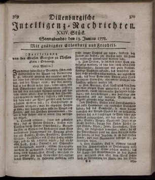 XXIV. Stück. Sonnabends: den 13. Junius 1778.