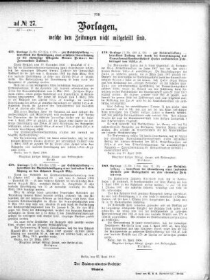 Anlage: ad No.27 (477-480.), Vorlagen, welche den Zeitungen nicht mitgeteilt sind