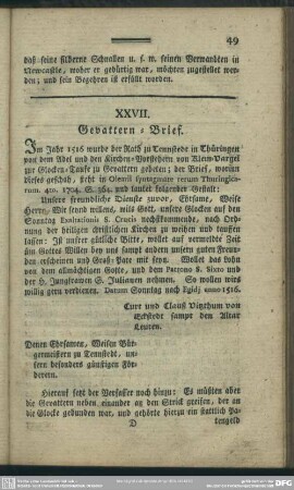 XXVII. Gevattern-Brief