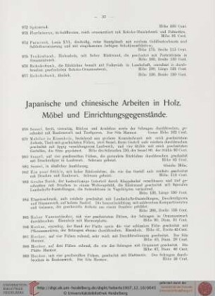 Japanische und chinesische Arbeiten in Holz. Möbel und Einrichtungsgegenstände (Nr. 978-1058)