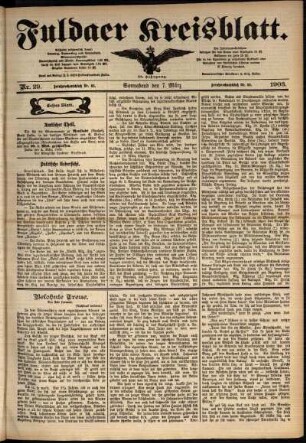Erste Ausgabe vom Samstag, den 07. März 1903.
