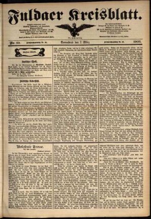 Erste Ausgabe vom Samstag, den 07. März 1903.