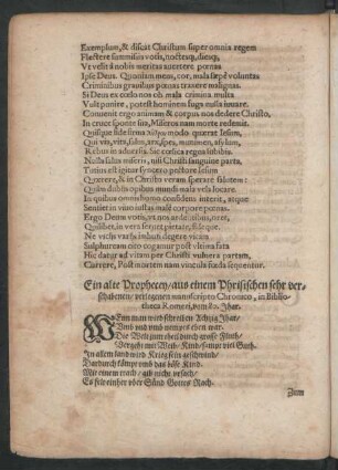Ein alte Prophecey/ aus einem Phrisischen sehr verschabenen/ verlegenen manuscripto Chronico ...