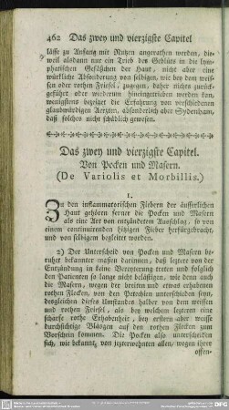 Das zwey und vierzigste Capitel. Von Pocken und Masern. (De Variolis et Morbillis.)