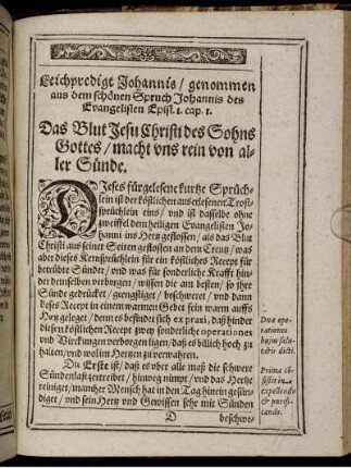 Leichpredigt Johannis/ genommen aus dem schönen Spruch Johannis des Evangelisten Epist. 1. cap. 1