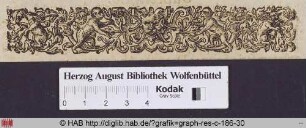 Ornamentleiste mit Affen, Füllhörnern und Blattwerk.