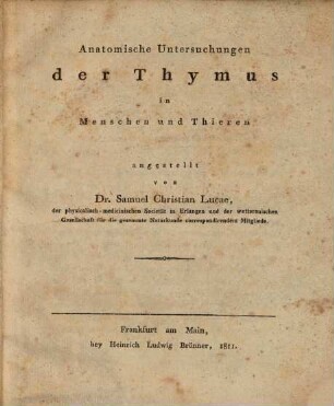 Anatomische Untersuchungen der Thymus in Menschen und Thieren