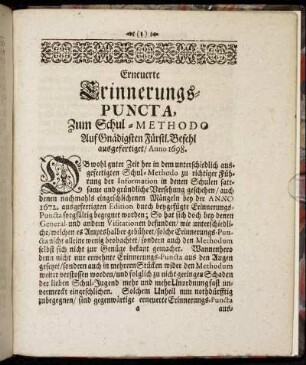 Erneuerte Erinnerungs-Puncta, zum Schul-Methodo ... Anno 1698