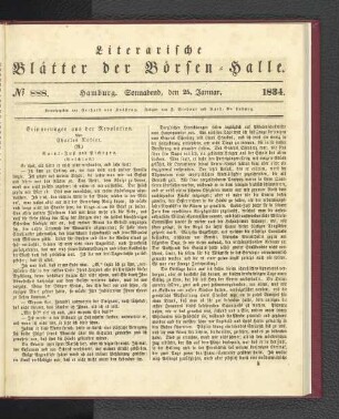 No 888. Hamburg. Sonnabend, den 25. Januar. 1834.: No. 888, Hamburg. Mittwoch, den 25. Januar. 1834.
