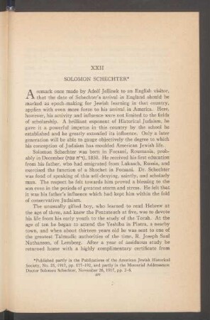 XXII. Solomon Schechter