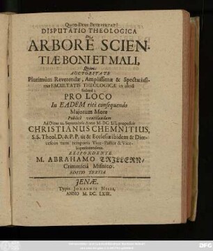 Disputatio Theologica De Arbore Scientiae Boni Et Mali
